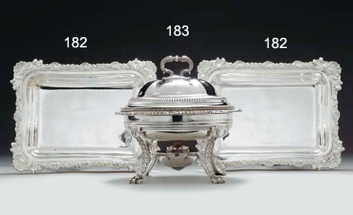 A GEORGE IV SILVER CHAFING DISH AND STAND