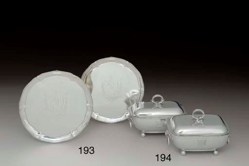 A PAIR OF GEORGE III SILVER WAITERS