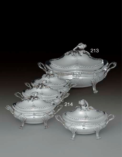 A SET OF FOUR GEORGE III SILVER SAUCE TUREENS