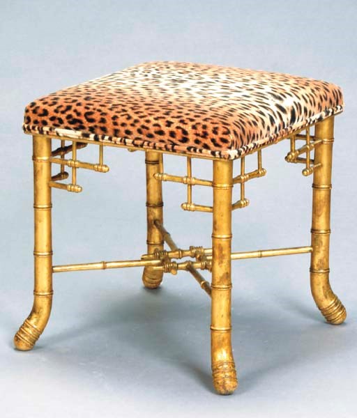 A REGENCY STYLE GILT FAUX BAMBOO STOOL,