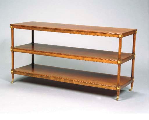 AN EMPIRE STYLE BRASS-MOUNTED MAHOGANY TWO-TIERED SIDE TABLE,