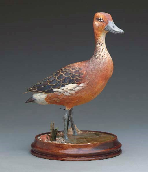 A CARVED AND POLYCHROME-PAINTED WOODEN FIGURE OF A BIRD WITH RESIN-COVERED ROCK AND PLANTLIFE BASE,