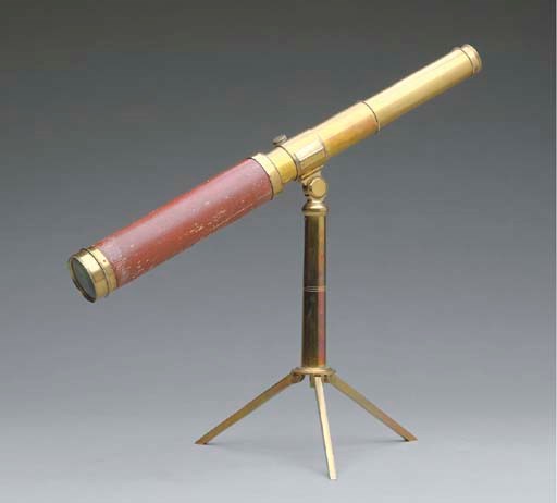 A BRASS AND PAINTED-WOOD TELESCOPE,
