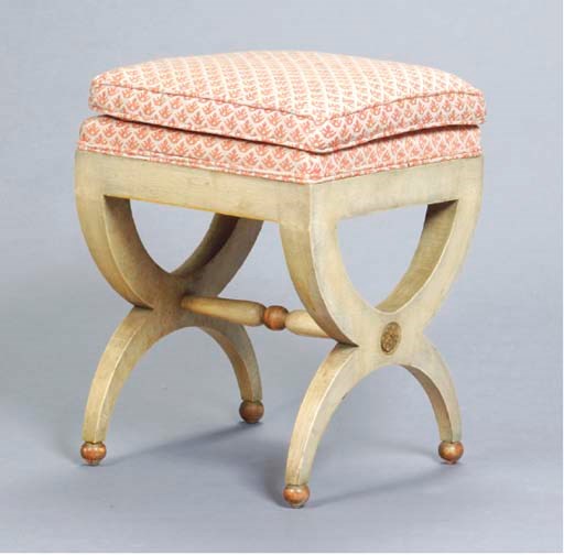 A PAIR OF EMPIRE STYLE PARCEL-GILT AND WHITE-PAINTED CURULE-FORM TABOURETS,