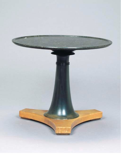 A PAIR OF NEOCLASSIC STYLE EBONIZED AND FOSSIL MARBLE GUERIDONS,
