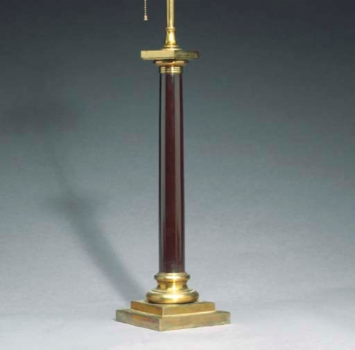 A PAIR OF COLUMNAR-FORM GILT-BRONZE MOUNTED TABLE LAMPS,