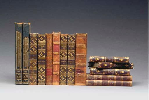 A COLLECTION OF APPROXIMATELY EIGHTY-FIVE QUARTER LEATHER-BOUND BOOKS,