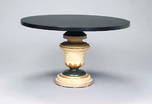 AN ITALIAN EMPIRE STYLE PARCEL-GILT, CREAM-PAINTED AND EBONIZED BREAKFAST TABLE,