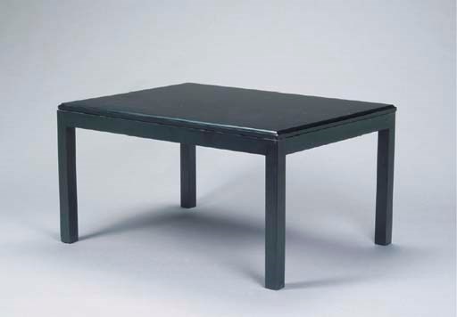TWO CONTEMPORARY EBONIZED AND SLATE LOW TABLES,