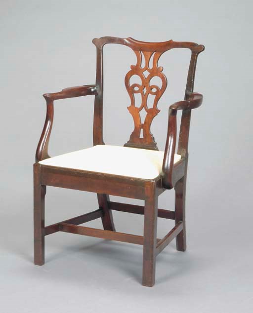 THREE GEORGE III MAHOGANY CHAIRS, TWO ARM AND ONE SIDE,
