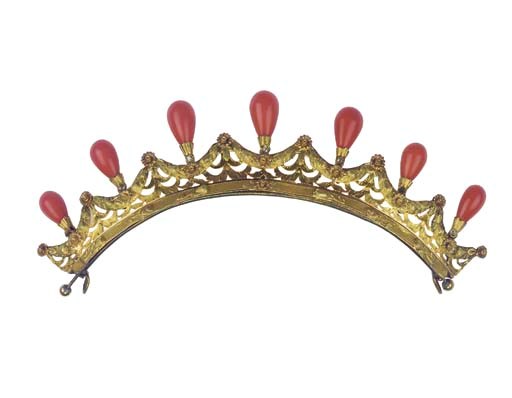 AN ANTIQUE CORAL AND DIAMOND TIARA