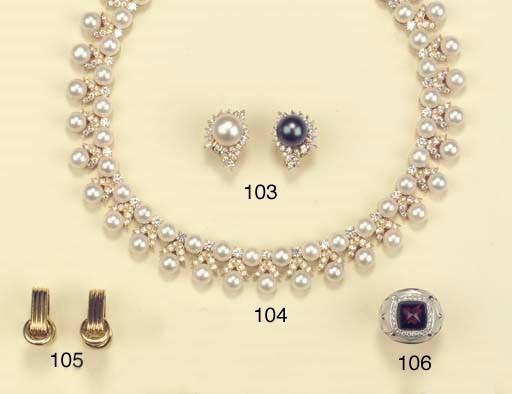 A DIAMOND AND CULTURED PEARL NECKLACE