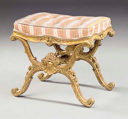 A French giltwood carved X-framed stool