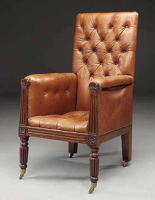 A WILLIAM IV MAHOGANY LIBRARY CHAIR