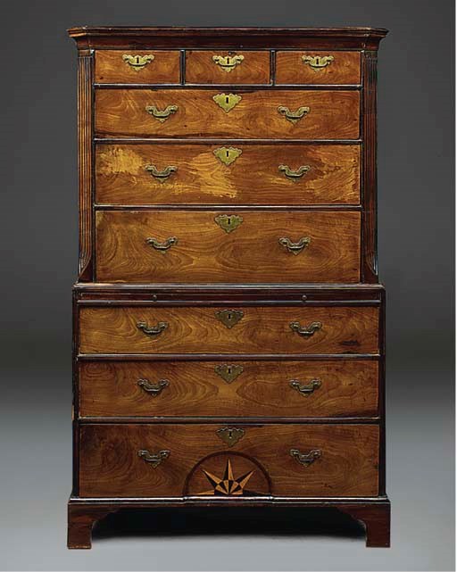 A WALNUT VENEERED AND INLAID TALLBOY