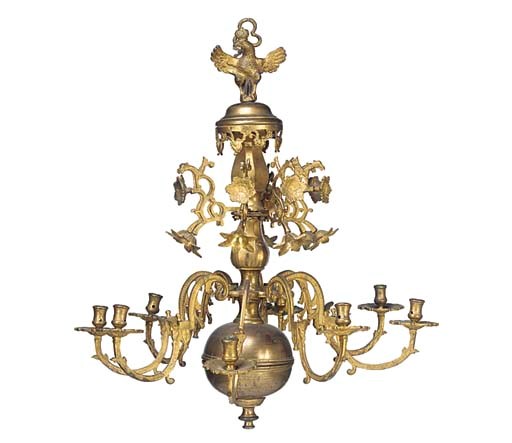 A French gilt brass eight light chandelier
