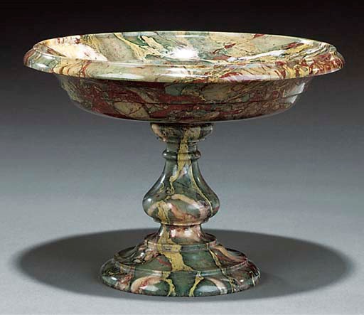 A VARIEGATED RED AND GREEN BRECCIA MARBLE TAZZA