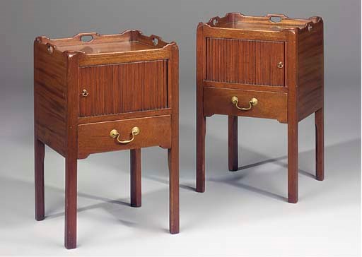 A pair of mahogany tray top commodes
