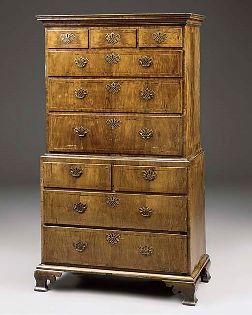 A WALNUT AND FEATHER-STRUNG SECRETAIRE TALLBOY