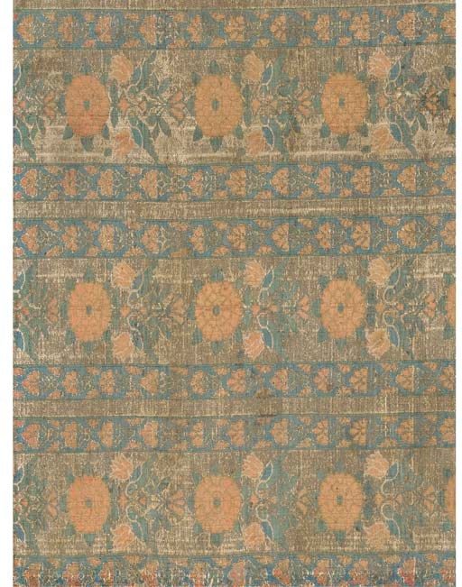 A collection of silk fragments, including a panel of striped silk woven with vertical columms of rose bushes and paired birds against a metal ground--8 x 15½in. (20 x 39cm.), Persian, 17th century, glazed, glass broken; another smaller panel--9 x 7in. (23 x 17cm.); a striped silk with bands of cypress trees and arabesques between meandering vines--6½ x 9½in. (16.5 x 24cm.); two fragments of Japanese silk brocade; a fragment of figured silk, probably from a Moroccan wedding sash; and further fragments of floral silk brocade, mainly Persian, 17th/18th century, several joined, some glazed on board mounts, some glass broken