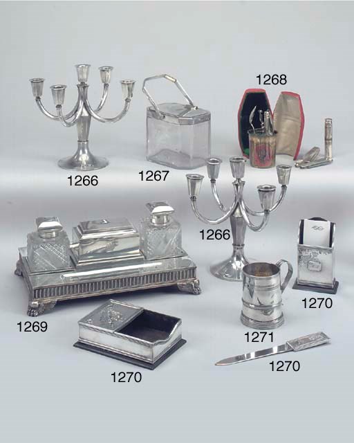 A VICTORIAN SILVER AND GLASS INKSTAND