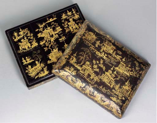 A Chinese export lacquer games box and cover, 19th century