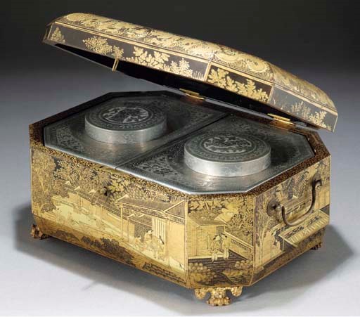 A Chinese export lacquer tea caddy, 19th century
