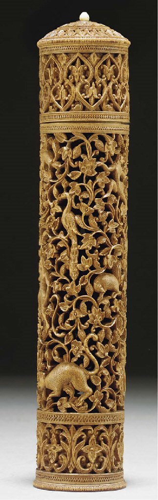 A Middle Eastern sandalwood cylindrical cricket cage, 19th century