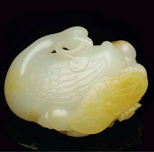 A Chinese pale celadon jade carving of a duck, 20th century