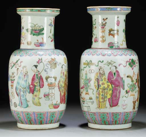 Two similar famille rose Cantonese vases, 19th century