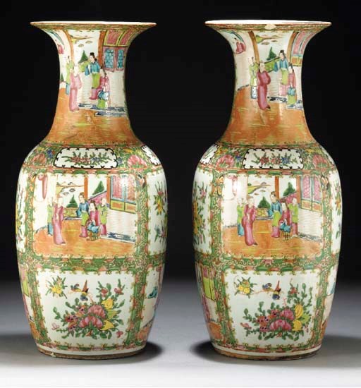 Pair of Cantonese baluster vases, 19th/20th century