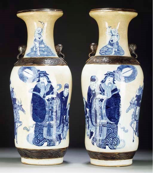 A pair of crackleware waisted baluster vases, 19th century