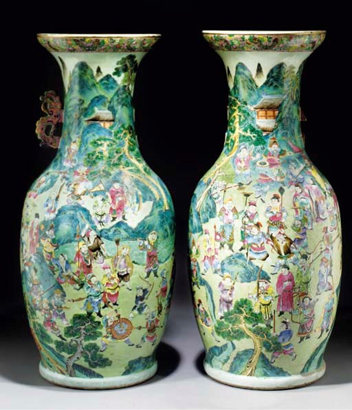 A pair of Cantonese famille rose baluster vases, 19th century