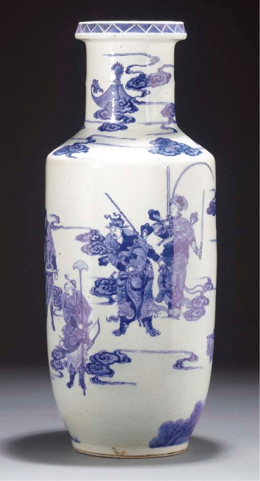 A Chinese blue and white cylindrical vase, 19th century