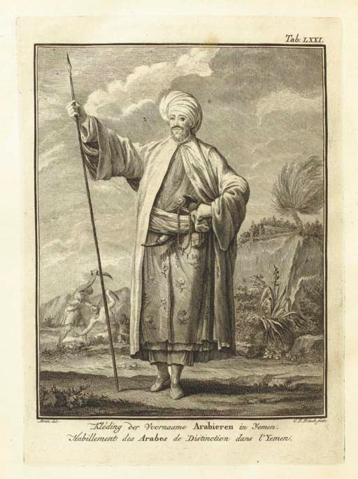 NIEBUHR, Carsten (1733-1815). Voyage en Arabie & en d'autres Pays circonvoisins. Traduit de l'allemand. Amsterdam: chez S.J. Baalde et Utrecht: chez J. van Schoonhoven & comp., 1774-1780. -Description de l'Arabie, faite sur des observations propres et des avis recueillis dans les lieux mêmes. Amsterdam: chez S.J. Baalde et Utrecht: chez J. van Schoonhoven & comp., 1774 -Johann David MICHAÉLIS (1717-1791). Recueil de questions, proposées à une société de savants, qui par ordre de Sa Majesté danoise font le voyage de l'Arabie. Amsterdam: chez S.J. Baalde et Utrecht: chez J. van Schoonhoven & comp., 1774.