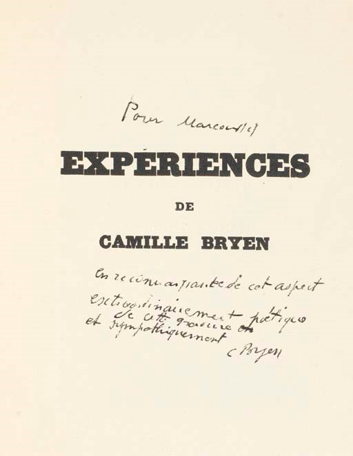 BRYEN, Camille (1907-1977). Expériences. Paris: l'Equerre, 1932.