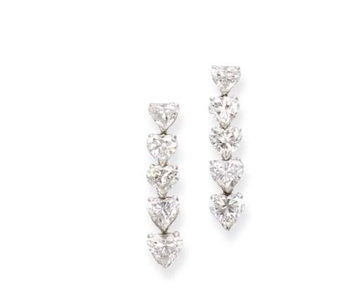 A PAIR OF HEART-SHAPED DIAMOND EARRINGS