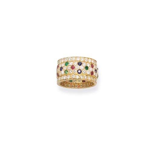 A DIAMOND AND GEM-SET RING