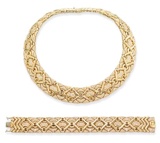A GOLD AND DIAMOND 'TRIKA' NECKLACE AND BRACELET, BY BULGARI