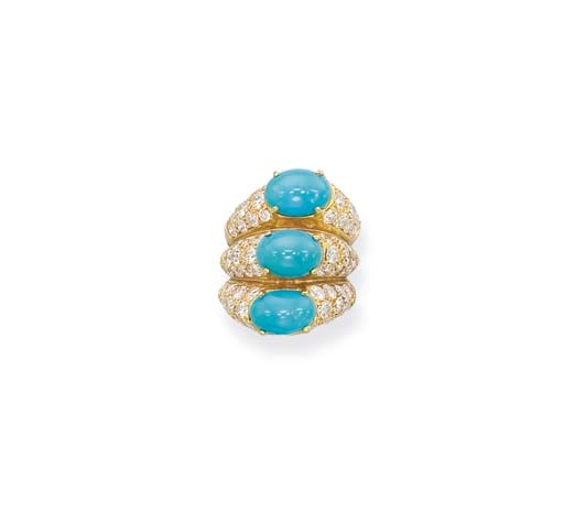 A TURQUOISE AND DIAMOND RING
