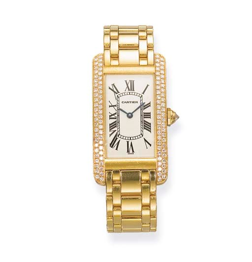 AN 18K GOLD AND DIAMOND 'TANK AMERICAINE' WRISTWATCH, BY CARTIER