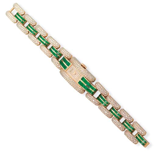 AN EMERALD AND DIAMOND WRISTWATCH, BY CHOPARD