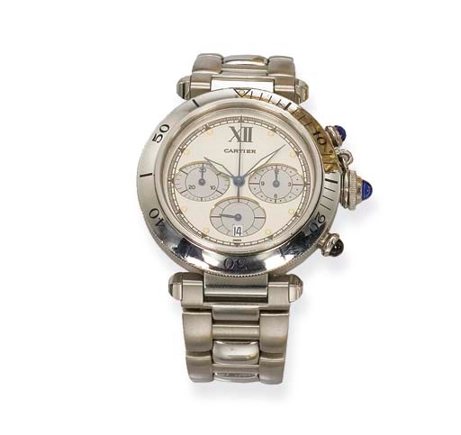A STAINLESS STEEL 'PASHA' CHRONOGRAPH WRISTWATCH, BY CARTIER
