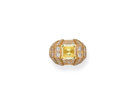 A COLOURED DIAMOND AND DIAMOND RING, BY CARTIER