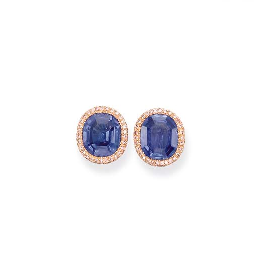 A PAIR OF SAPPHIRE AND DIAMOND EARRINGS