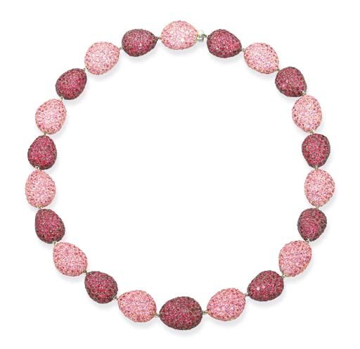 A PINK SAPPHIRE AND RUBY 'PEBBLE' NECKLACE