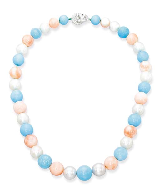 A GEM-SET AND DIAMOND NECKLACE