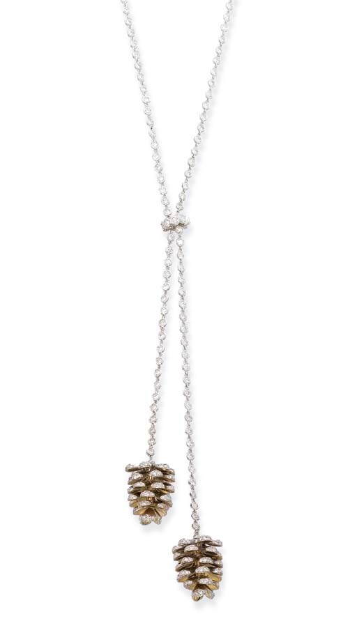 A DELICATE ENAMEL AND DIAMOND PINECONE SAUTOIR
