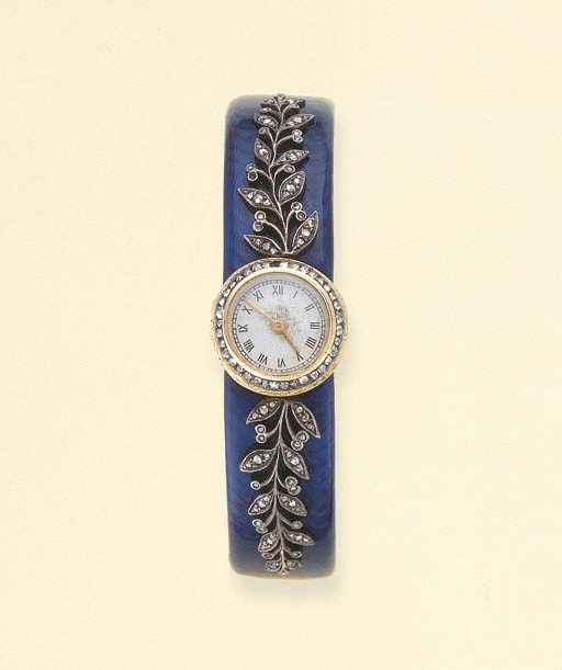 MONTRE BRACELET DE DAME EMAIL ET DIAMANTS