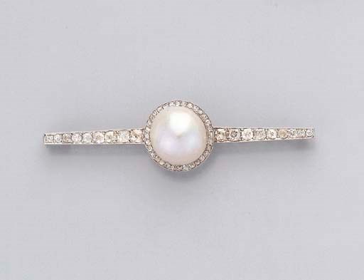 BROCHE BARRETTE BELLE EPOQUE PERLE MABE ET DIAMANTS